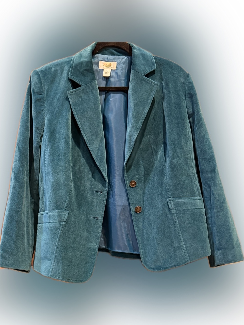 Talbots Teal Faux Suede Blazer Jacket 14W Petite Career Casual Chic